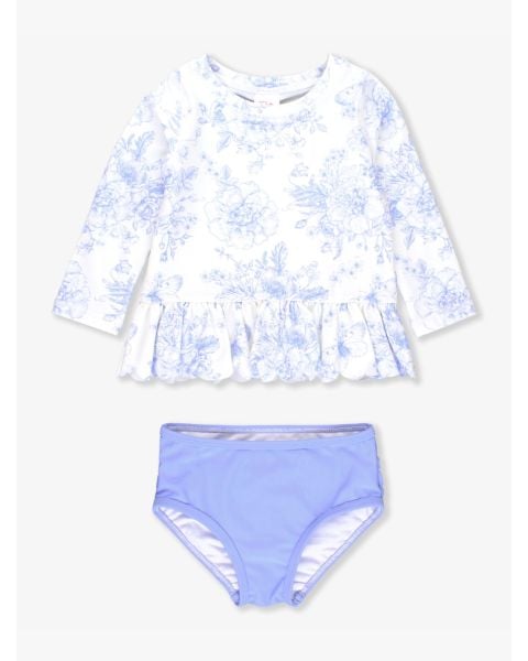 Periwinkle Butterfly Garden Scallop Hem Long Sleeve Rash Guard Bikini