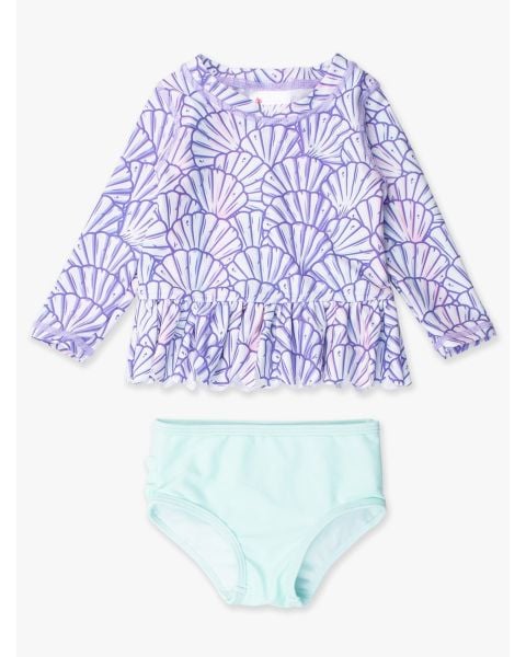 Magical Mermaid Scallop Hem Long Sleeve Rash Guard Bikini