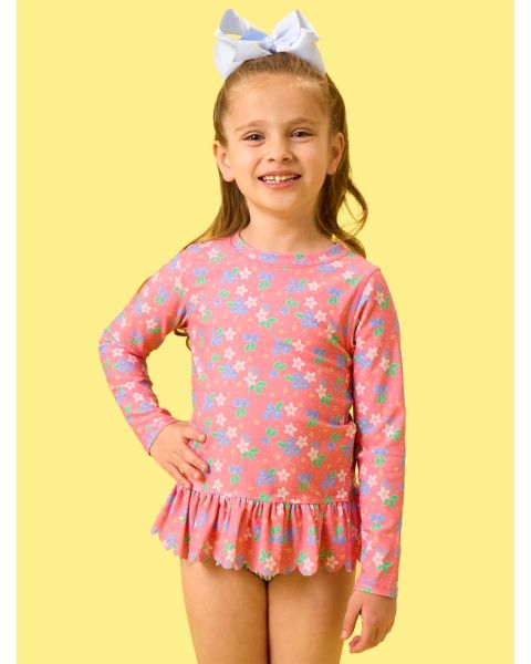 Blueberry Bliss Scallop Hem Long Sleeve Rash Guard 2-Piece, with Signature Rear Ruffles