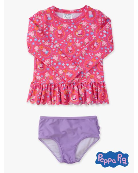 Dress Up Peppa Pig Scallop Hem Long Sleeve Rash Guard 2-Piece, with Signature Rear Ruffles