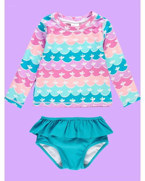 Mermaid Skirted Long Sleeve Rash Guard Bikini