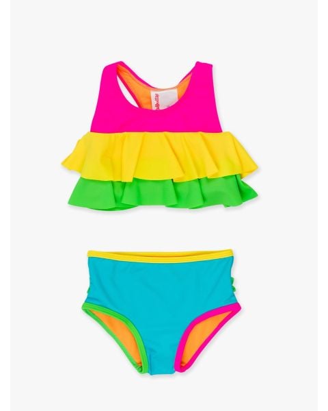 Neon Color Block Flounce Bikini 2-Piece Swimsuit, with Signature Rear Ruffles