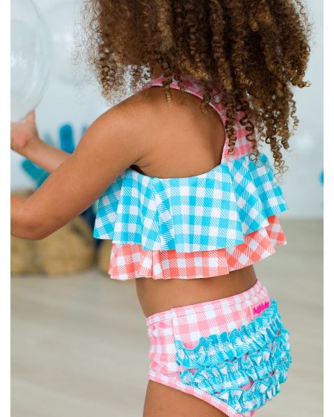 Seaside Gingham Color Block Flounce Bikini