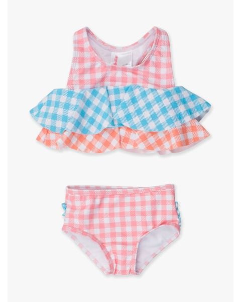 Seaside Gingham Color Block Flounce Bikini