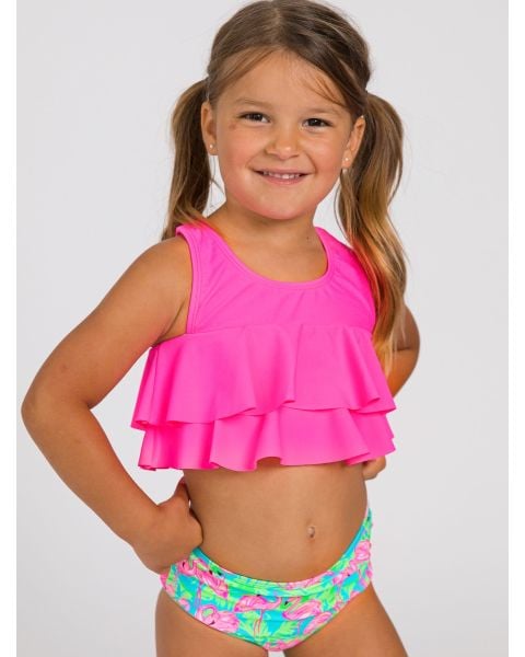 Neon Flamingo Fun Flounce Bikini 2-Piece Swimsuit, with Signature Rear Ruffles