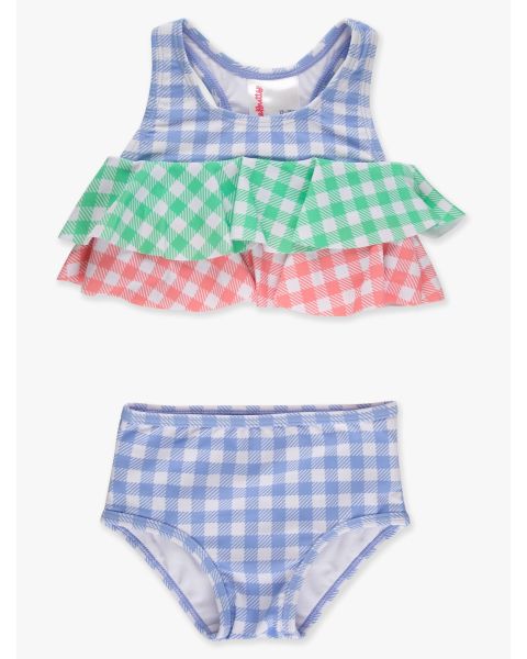 Sweet Gingham Color Block Flounce Bikini 2-Piece Swimsuit, with Signature Rear Ruffles