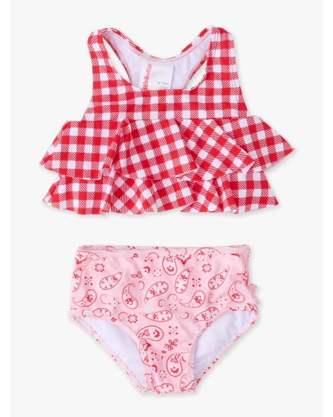 Pink Bandana Flounce Bikini 2-Piece Swimsuit, with Signature Rear Ruffles