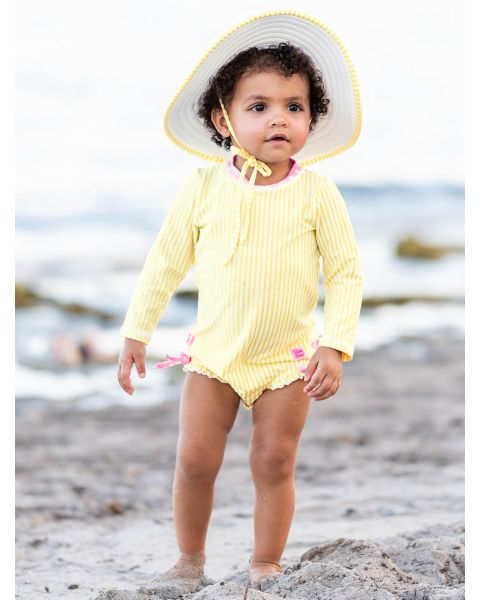 Banana Seersucker Long Sleeve Rash Guard One Piece