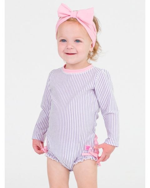 Lavender Seersucker Long Sleeve One Piece Rash Guard