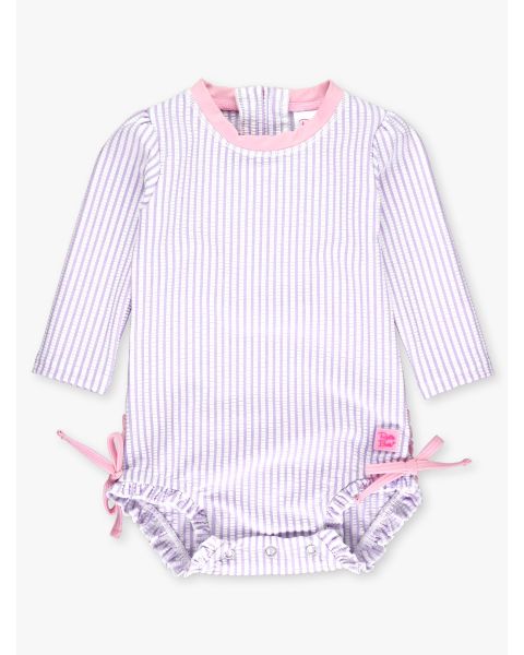 Lavender Seersucker Long Sleeve One Piece Rash Guard