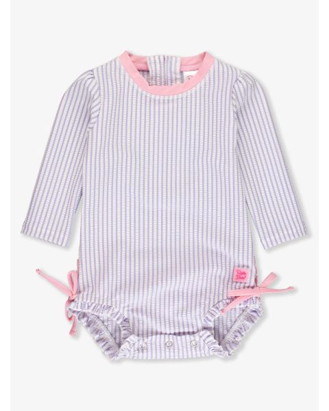 Lavender Seersucker Long Sleeve One Piece Rash Guard