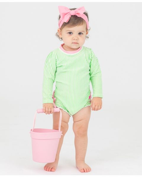 Spring Green Seersucker Long Sleeve One Piece Rash Guard