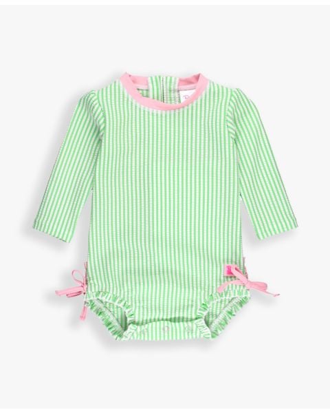 Spring Green Seersucker Long Sleeve One Piece Rash Guard