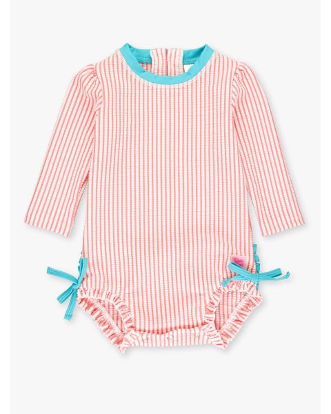 Coral Seersucker Long Sleeve One Piece Rash Guard