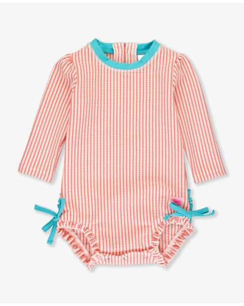 Coral Seersucker Long Sleeve One Piece Rash Guard
