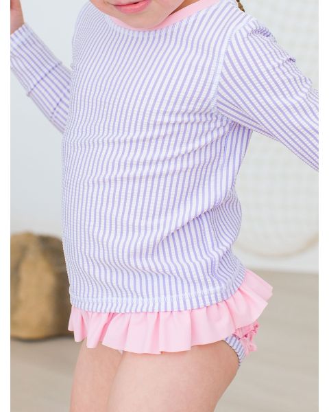 Lavender Seersucker Long Sleeve Rash Guard Bikini