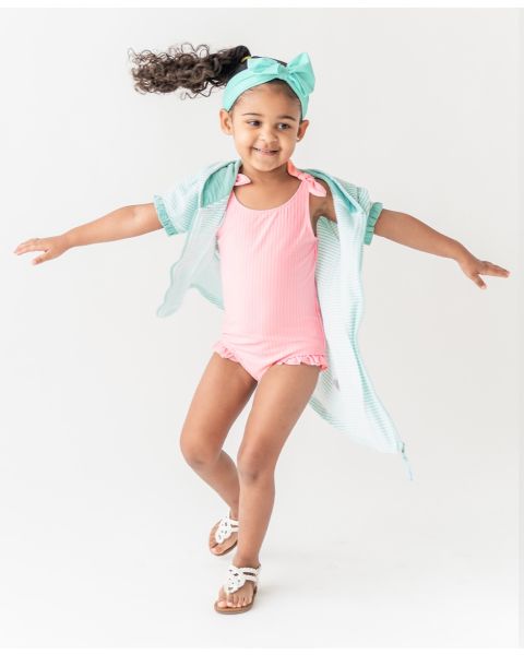 Pink Seersucker Tie Shoulder One Piece