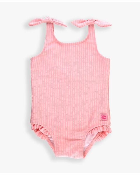 Pink Seersucker Tie Shoulder One Piece