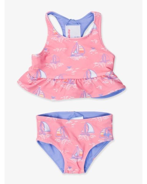 Pink Seas the Day Reversible Peplum Tankini
