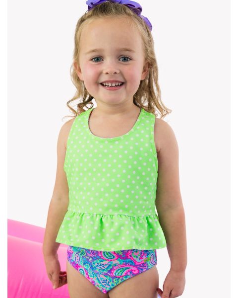 Neon Paisley Pop Reversible Peplum Tankini 2-Piece Swimsuit