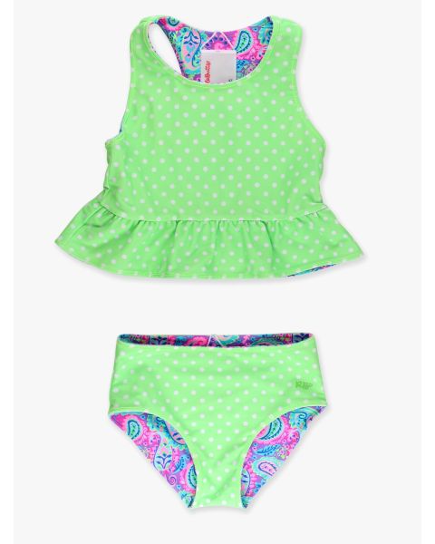 Neon Paisley Pop Reversible Peplum Tankini 2-Piece Swimsuit
