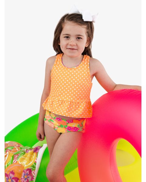 Neon Squeeze the Day Reversible Peplum Tankini 2-Piece Swimsuit