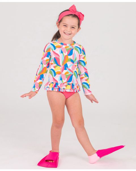 Tropical Adventure Long Sleeve Ruffle Hem Rash Guard 2-Piece