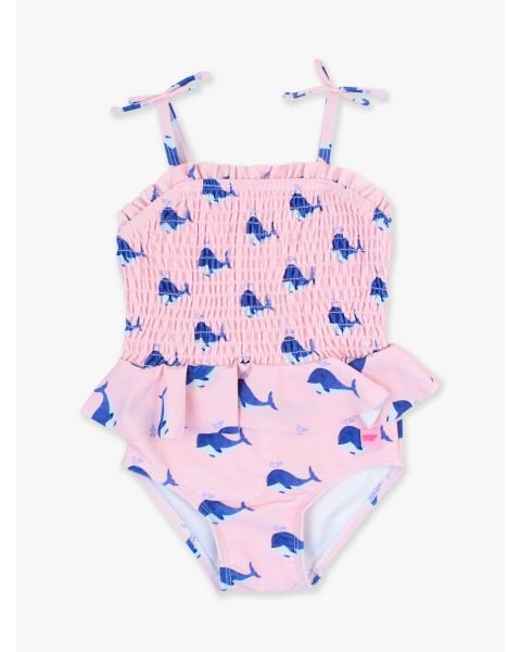 Pink Whale Friends Peplum Smocked Bodice One Piece