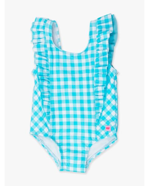Bright Aqua Gingham Waterfall One Piece