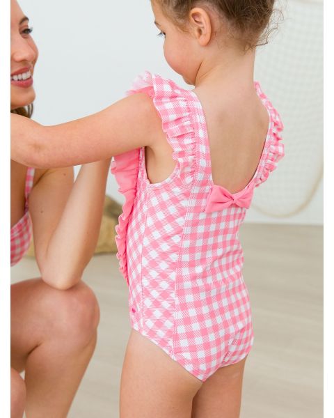 Bubblegum Pink Gingham Waterfall One Piece