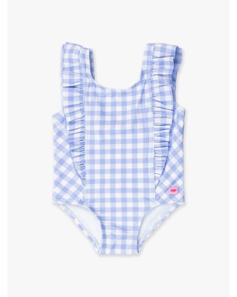 Periwinkle Blue Gingham Waterfall One Piece