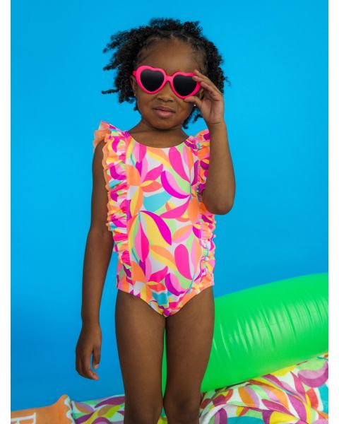 Neon Tropical Adventure Waterfall One Piece Swimsuit