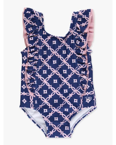Navy Coastal Charm Waterfall One Piece Swimsuit