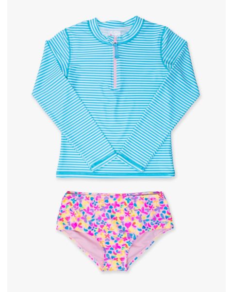 Vibrant Neon Girls Long Sleeve Zipper Rash Guard 2-Piece
