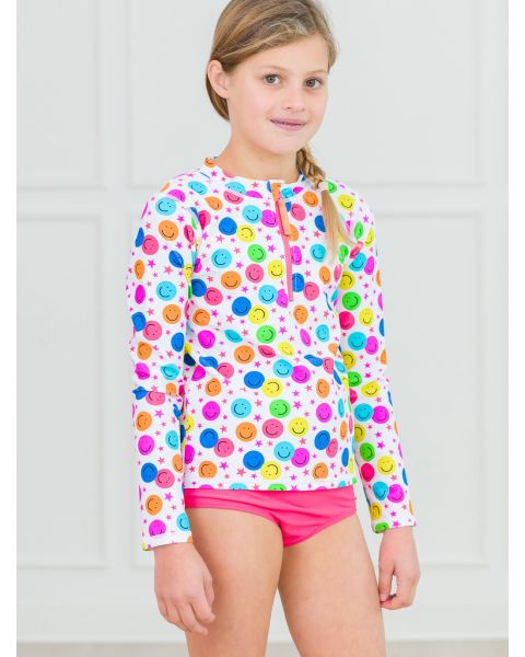 Star Smile Girls Long Sleeve Zipper Rash Guard 2-Piece