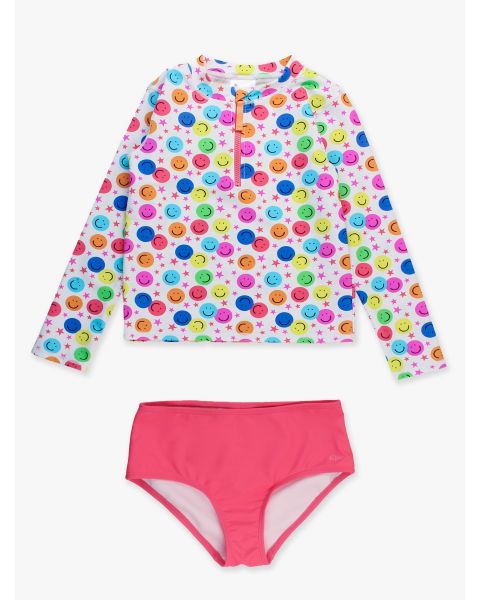 Star Smile Girls Long Sleeve Zipper Rash Guard 2-Piece