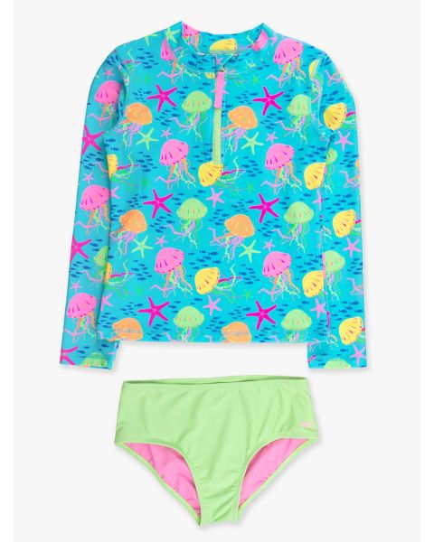 Neon Jelly Time Long Sleeve Zipper Rash Guard 2-Piece Swimsuit