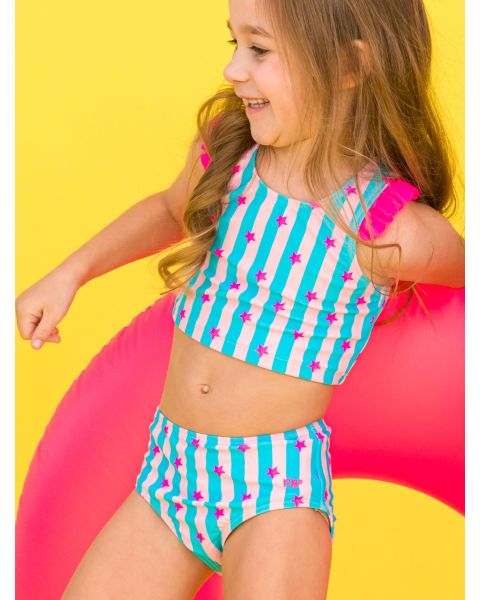 Neon Star Party Girls Racerback Flutter Tankini