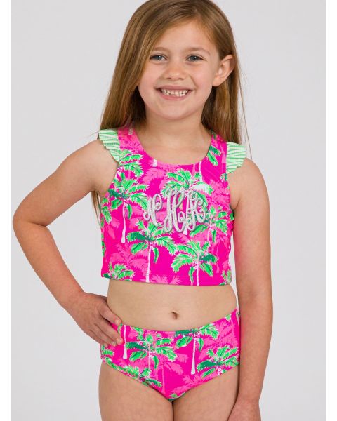 Neon Palm Paradise Racerback Flutter Tankini 2-Piece Swimsuit