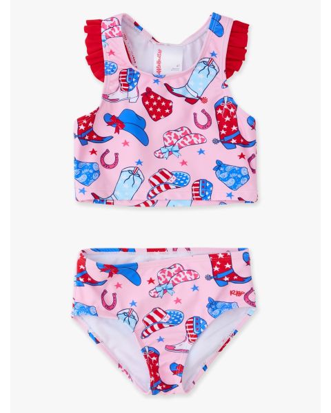 Pink Stars & Spurs Racerback Flutter Tankini 2-Piece Swimsuit