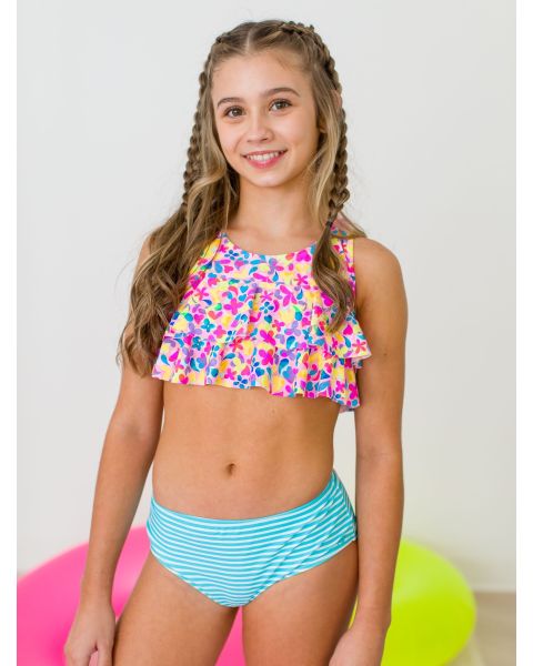 Vibrant Neon Girls Flounce Bikini