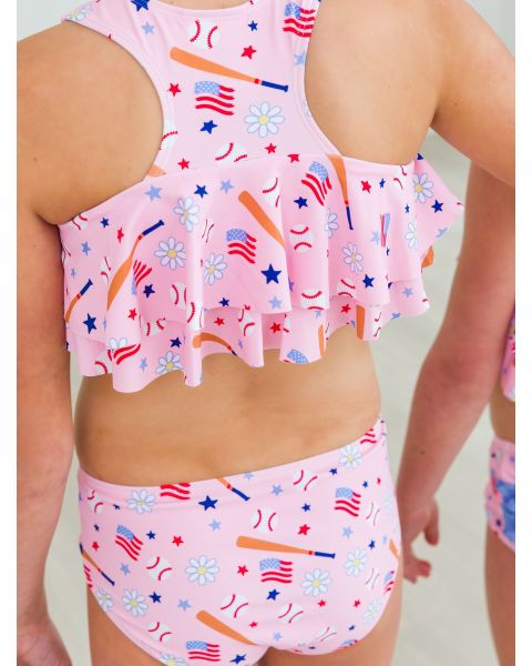 Pink Play Ball Girls Flounce Bikini
