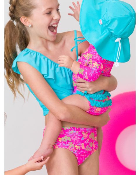 Neon Island Time Girls One Shoulder Ruffle Tankini