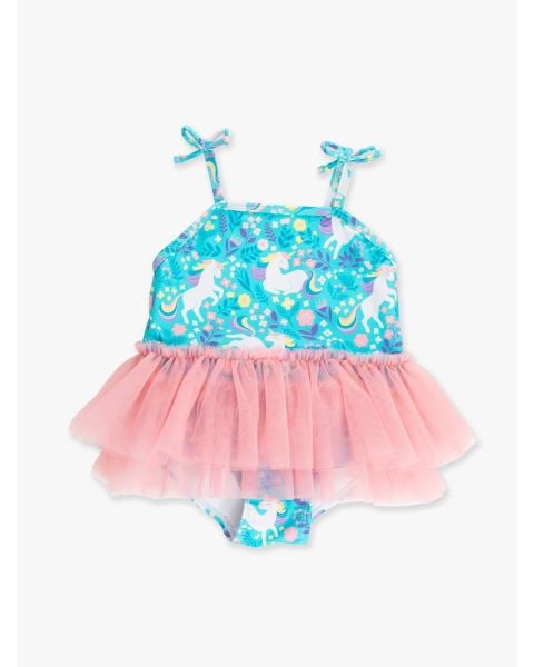 Bright Aqua Unicorn Meadow Tulle Skirted One Piece Swimsuit
