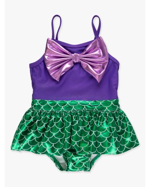 Shiny Mermaid Princess Big Bow Skirted One Piece Swimsuit