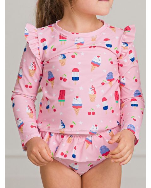 Sweet Freedom Skirted Flutter Long Sleeve Rash Guard Bikini