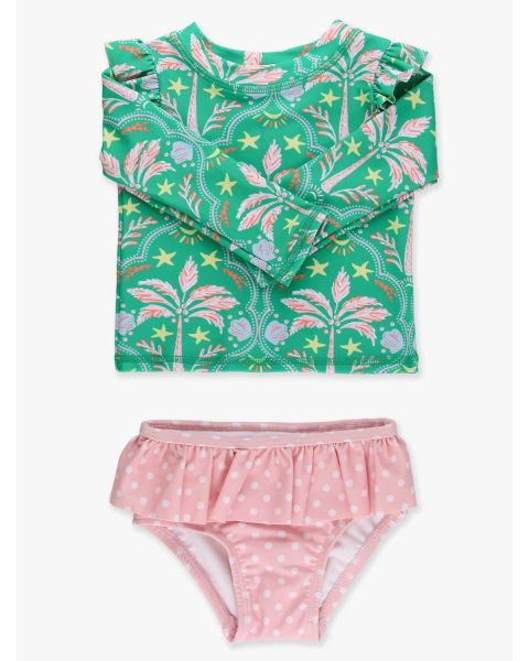 Coconut Cabana Flutter Long Sleeve Rash Guard Skirted 2-Piece Swimsuit