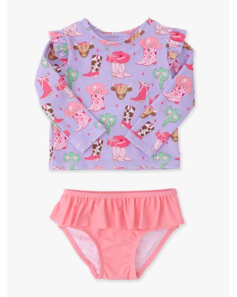 Howdy Darlin’ Flutter Long Sleeve Rash Guard Skirted 2-Piece Swimsuit