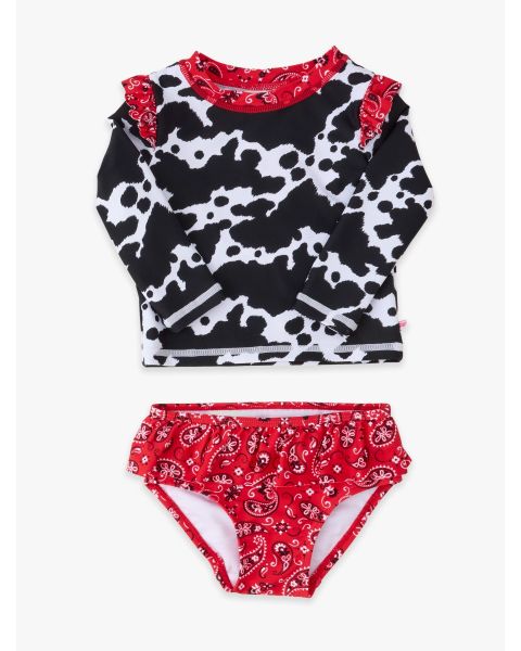 Moo Crew Flutter Long Sleeve Rash Guard Skirted 2-Piece Swimsuit
