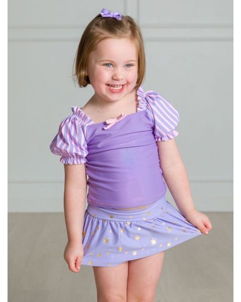 Amethyst Princess Puffed Sleeve Skirted 2-Piece Swimsuit